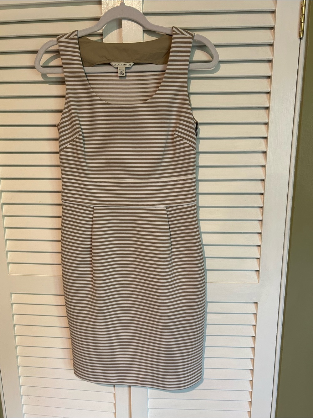 Banana Republic Striped Sheath Dress in Beige and White